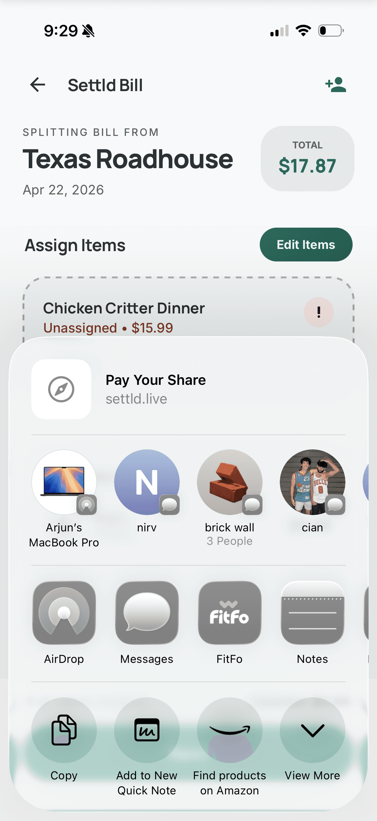iOS share sheet with pay link