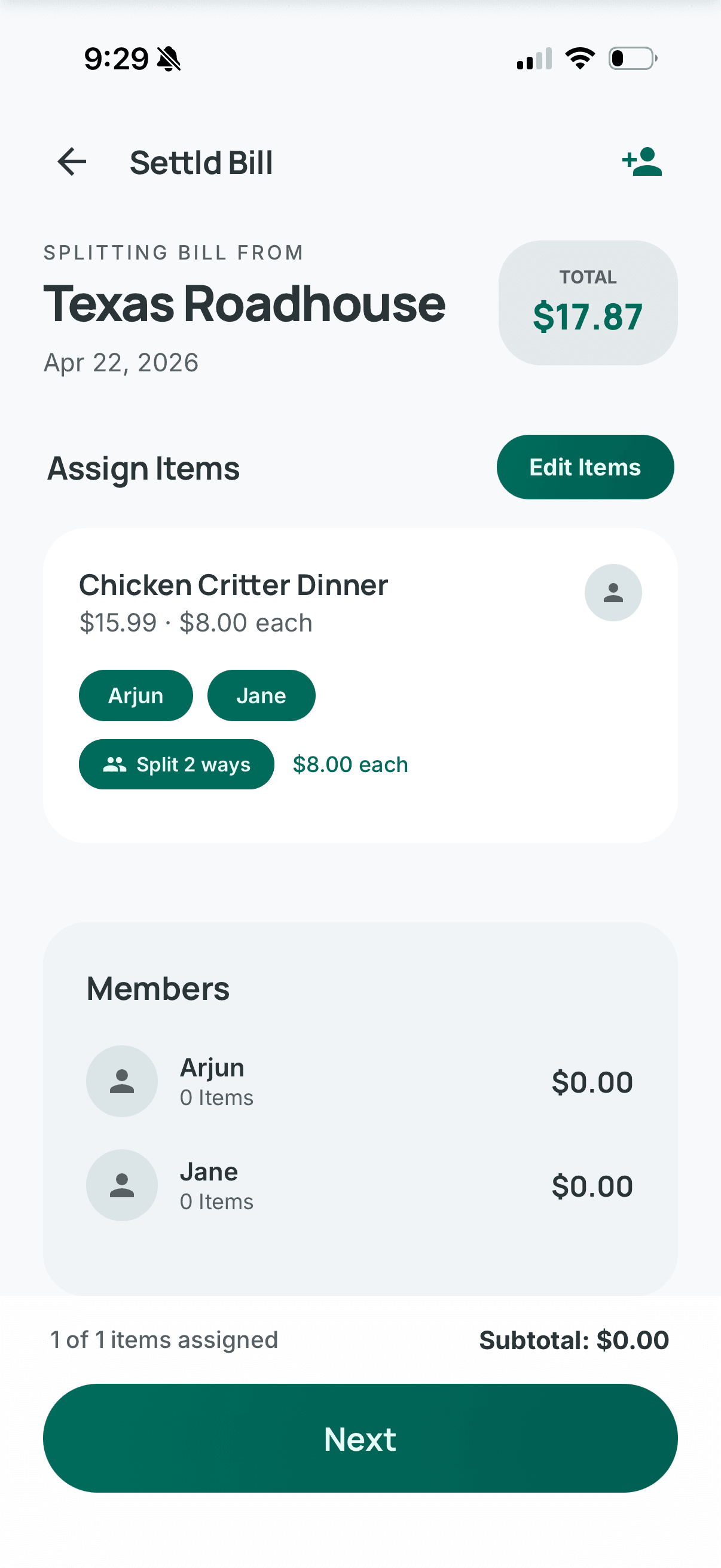 Splitting items between multiple people