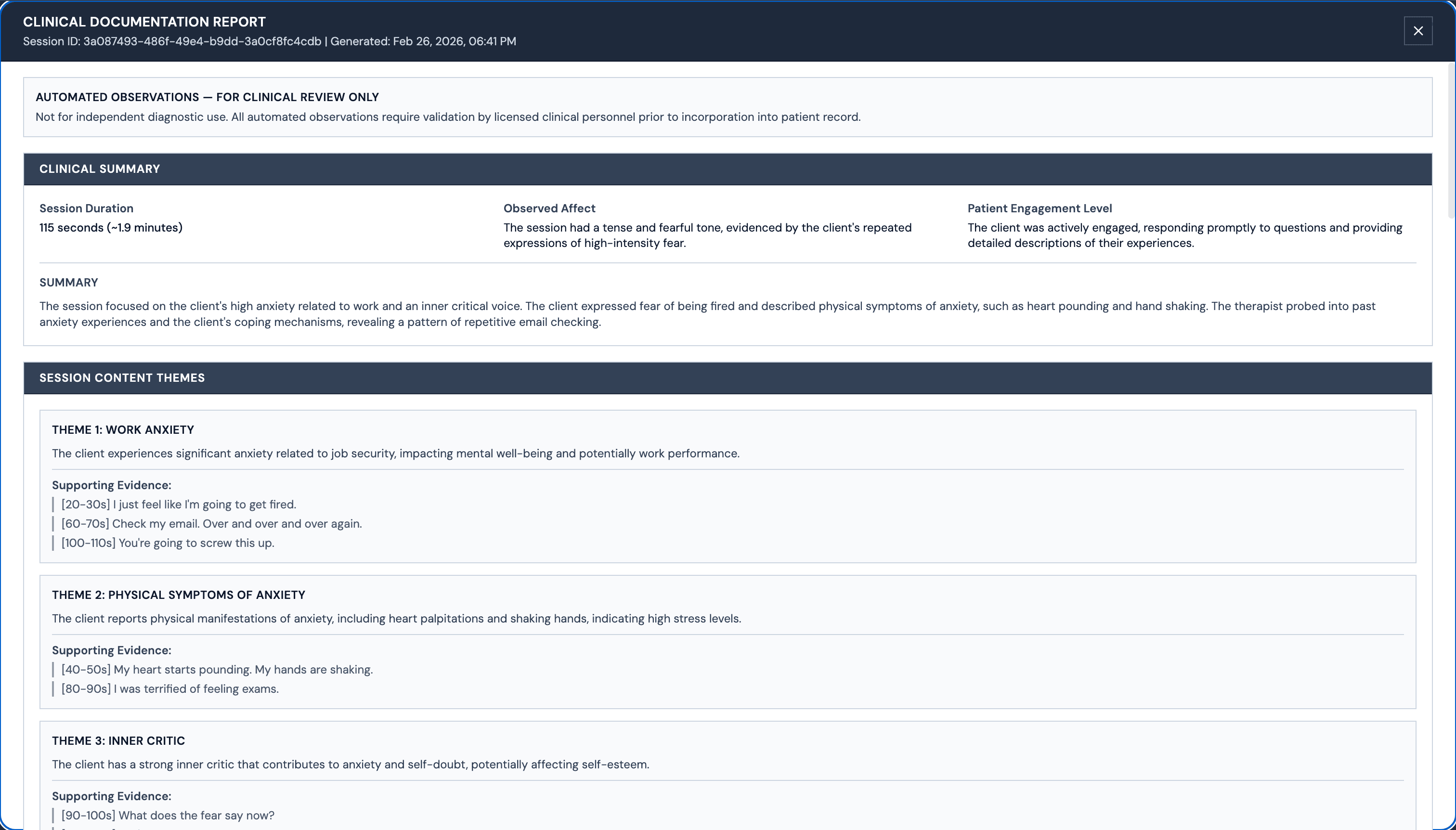 Congruence: Clinical documentation report